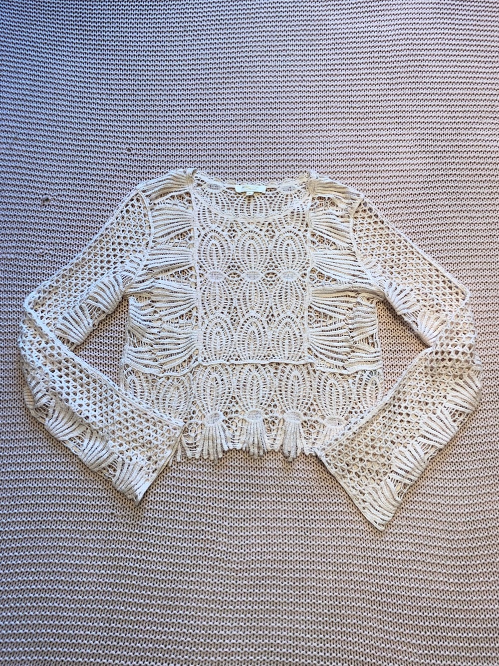 ✰ Rebellion Again Cream Crochet Bell Sleeve Top ✰